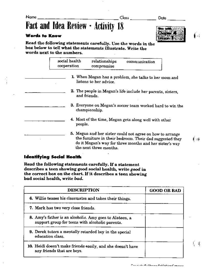 Nutrition Worksheets Middle School