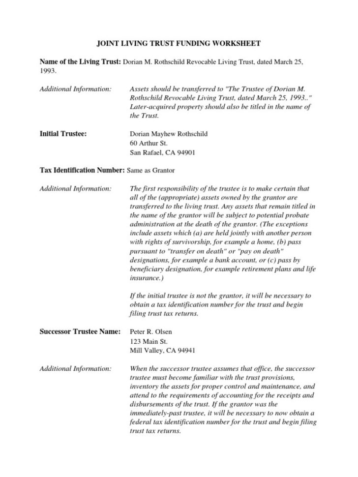 Joint Living Trust Funding Worksheet  Docsharetips