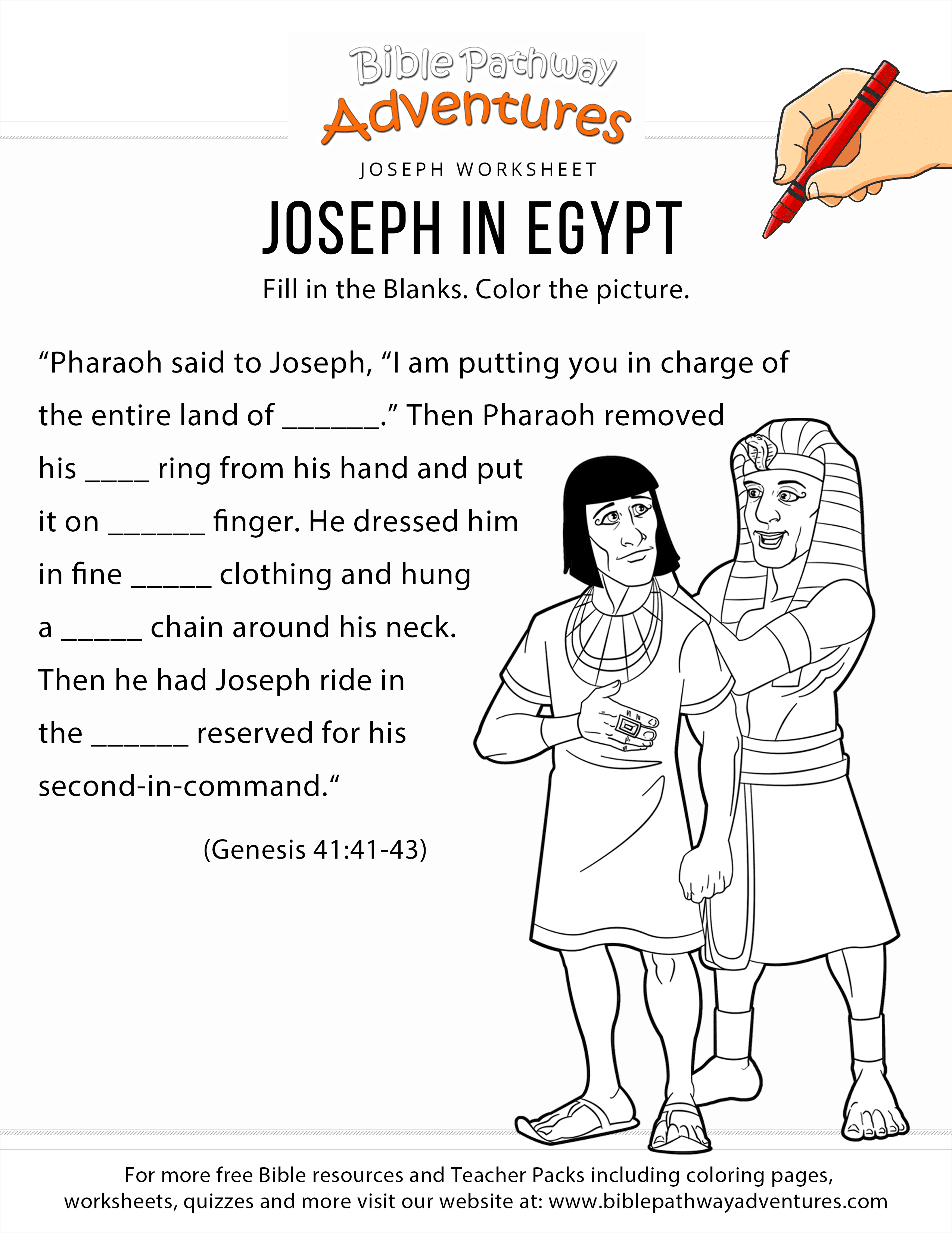 Joseph In Egypt Worksheet And Coloring Page – Bible Pathy — db-excel.com