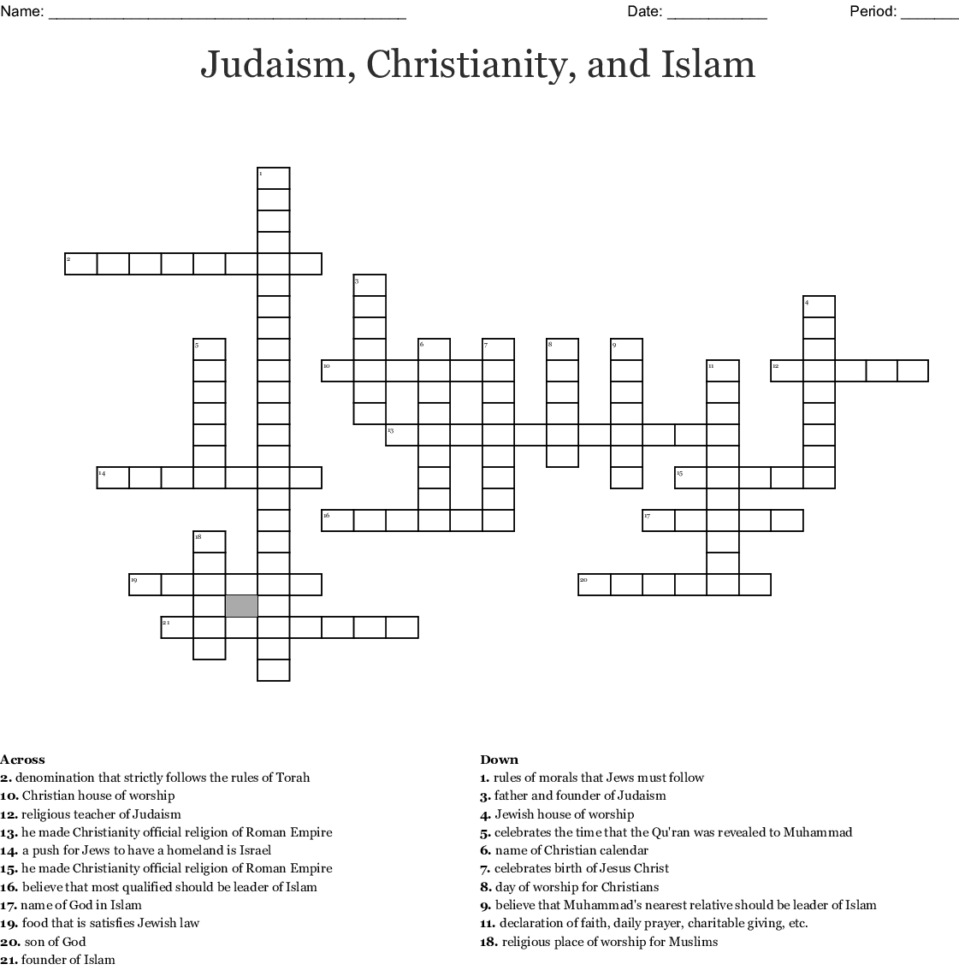 Judaism  Christianity Crossword  Word