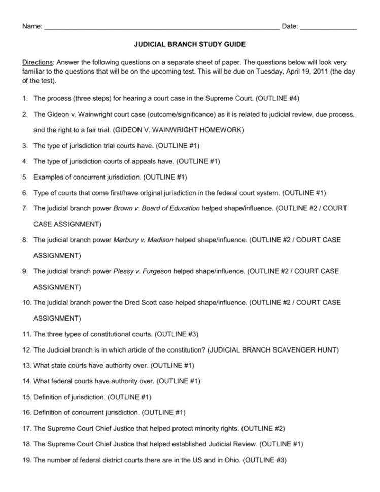 Judicial Branch Test Review