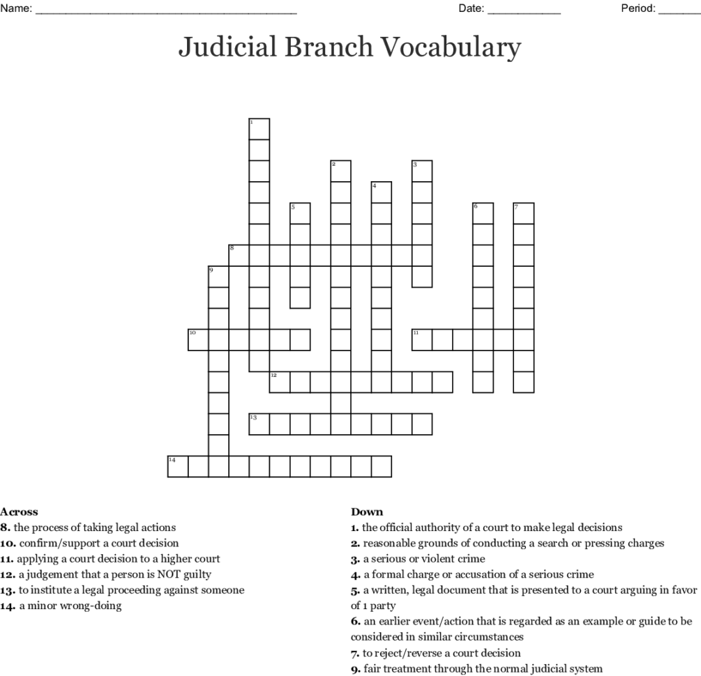 Judicial Branch Vocabulary Crossword  Word
