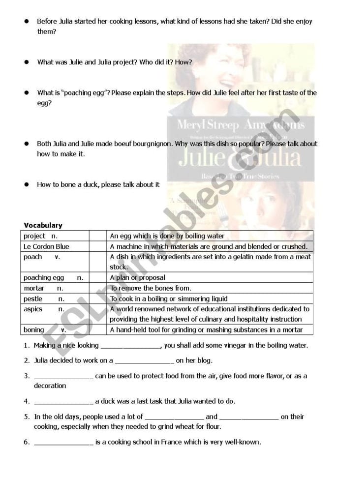 Julie And Julia  Esl Worksheetm5435
