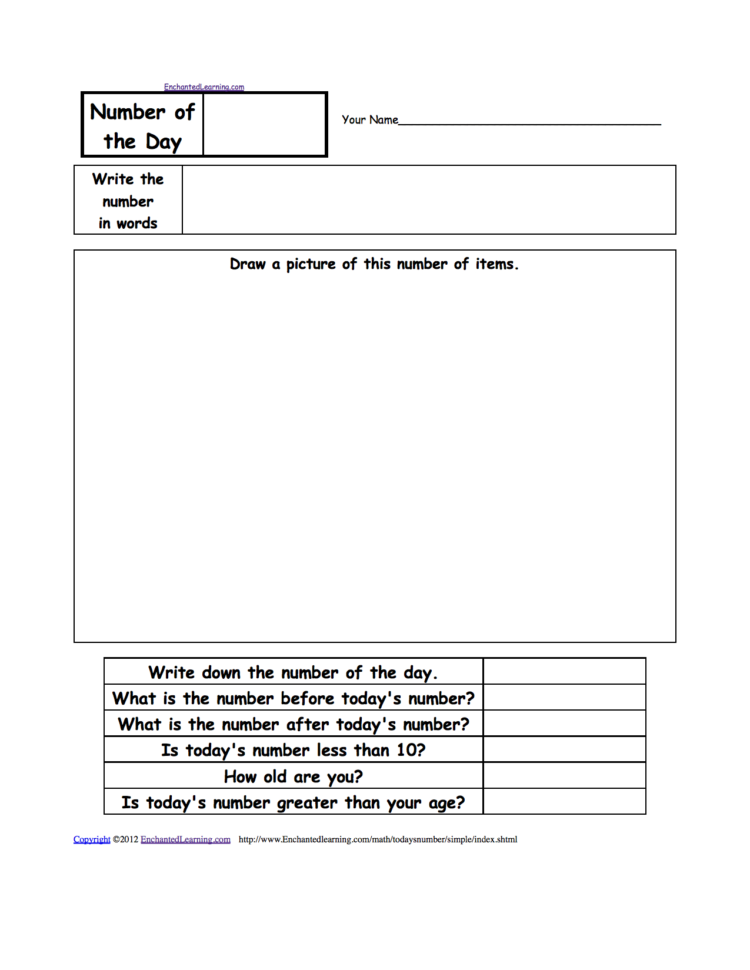 K3 Number Activities At Enchantedlearning