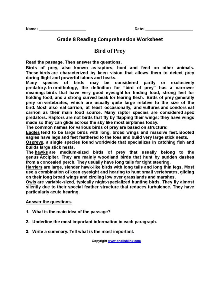 Free Reading Comprehension Worksheets For 3Rd Grade
