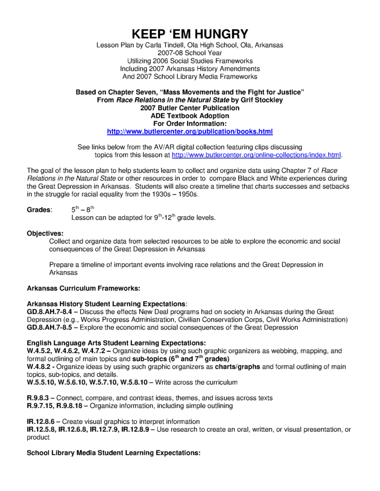 Keep 'em Hungry  Lesson Plans  Arkansas Studies Research