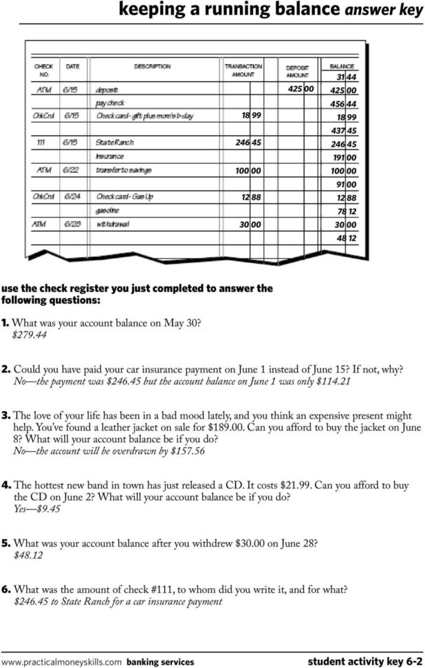 Keeping A Running Balance Answer Key  Pdf