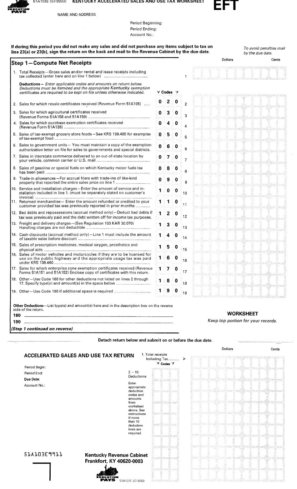 Kentucky Accelerated Sales  Use Tax Worksheet Printable Pdf