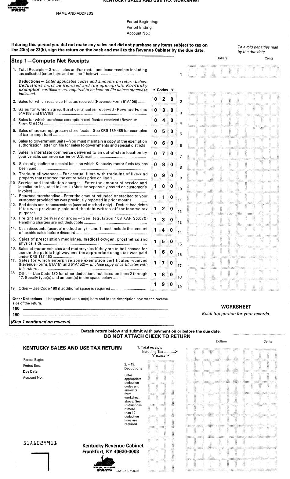 Kentucky Sales  Use Tax Worksheet Printable Pdf Download