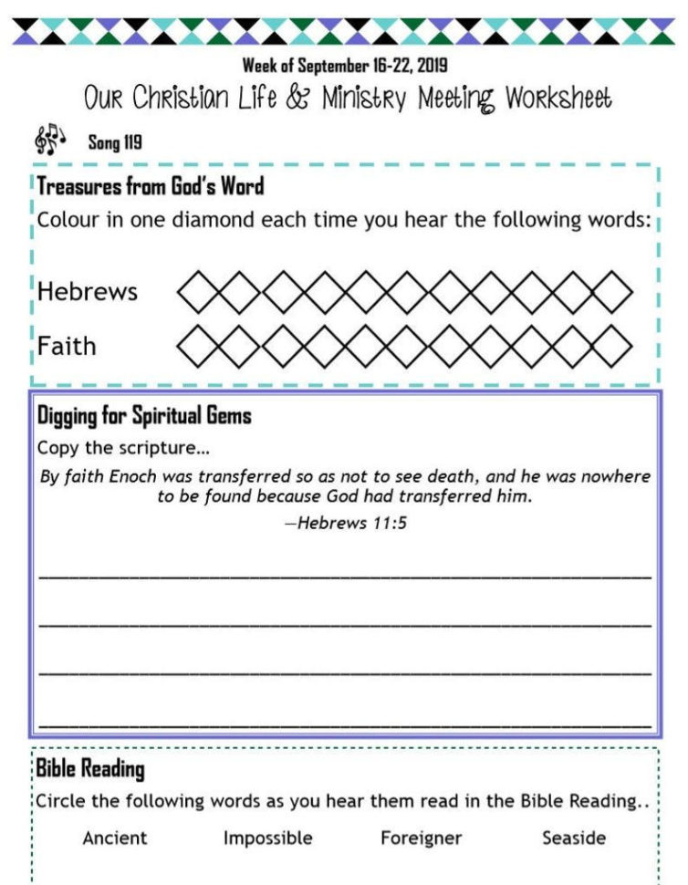 Kids Meeting Worksheets September 1622 Our Christian Life  Ministry  Tchtower Jw Jehovah's Witnesses Homeschool Family Worship