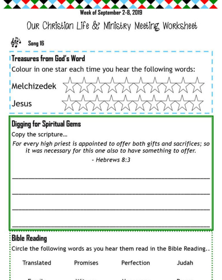 Kids Meeting Worksheets September 28 Our Christian Life  Ministry  Tchtower Jw Jehovah's Witnesses Homeschool Family Worship