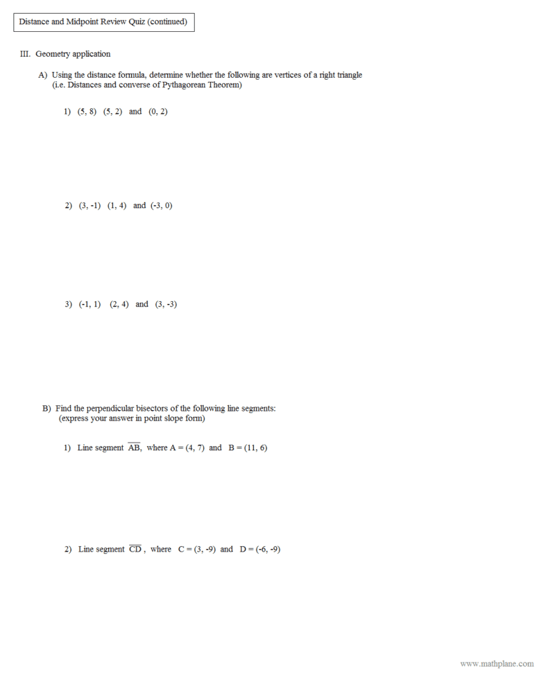 Kids  Quiz Worksheet Distance Between Two Points Quiz