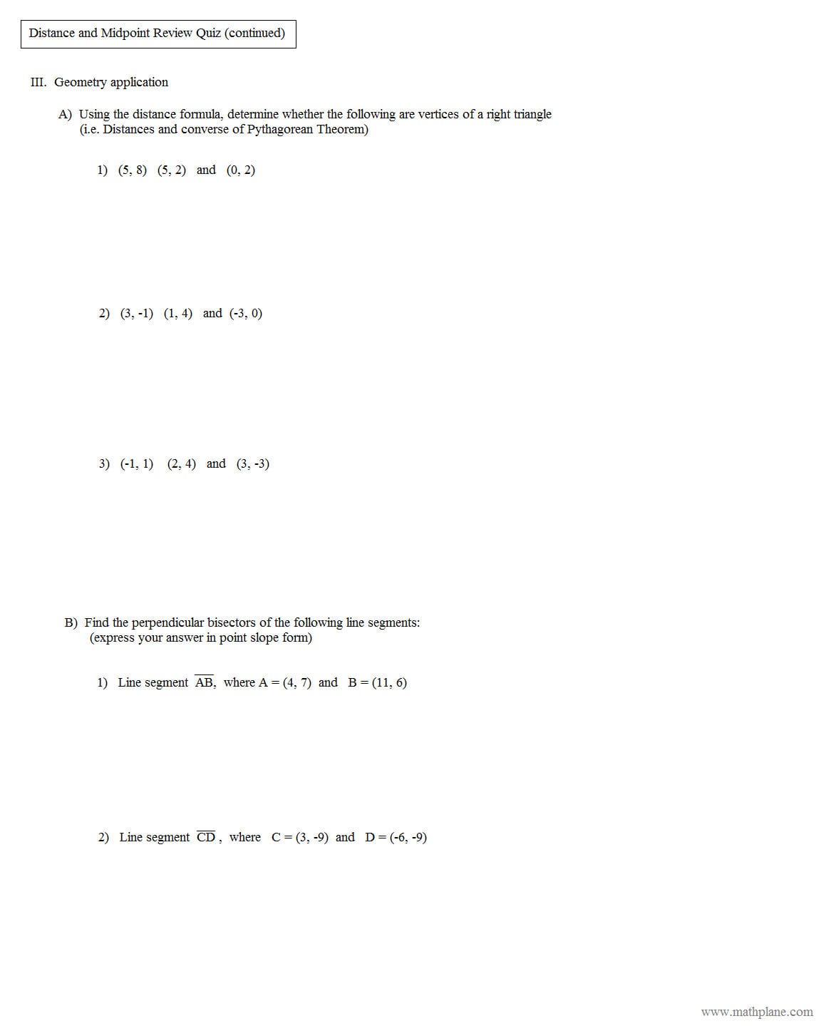 Distance Formula Worksheet With Answers