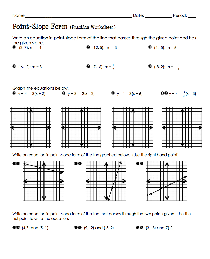 7th Grade Math Slope And Y Intercept Worksheet