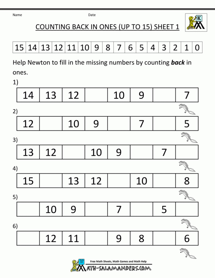 Kindergarten Counting Worksheet  Sequencing To 15