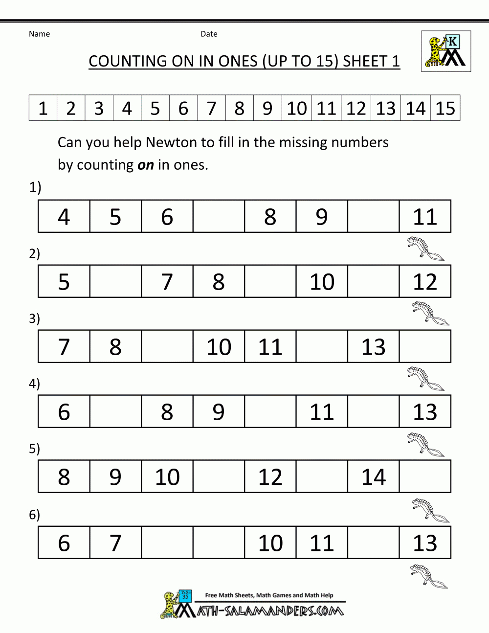 Kindergarten Counting Worksheet  Sequencing To 15