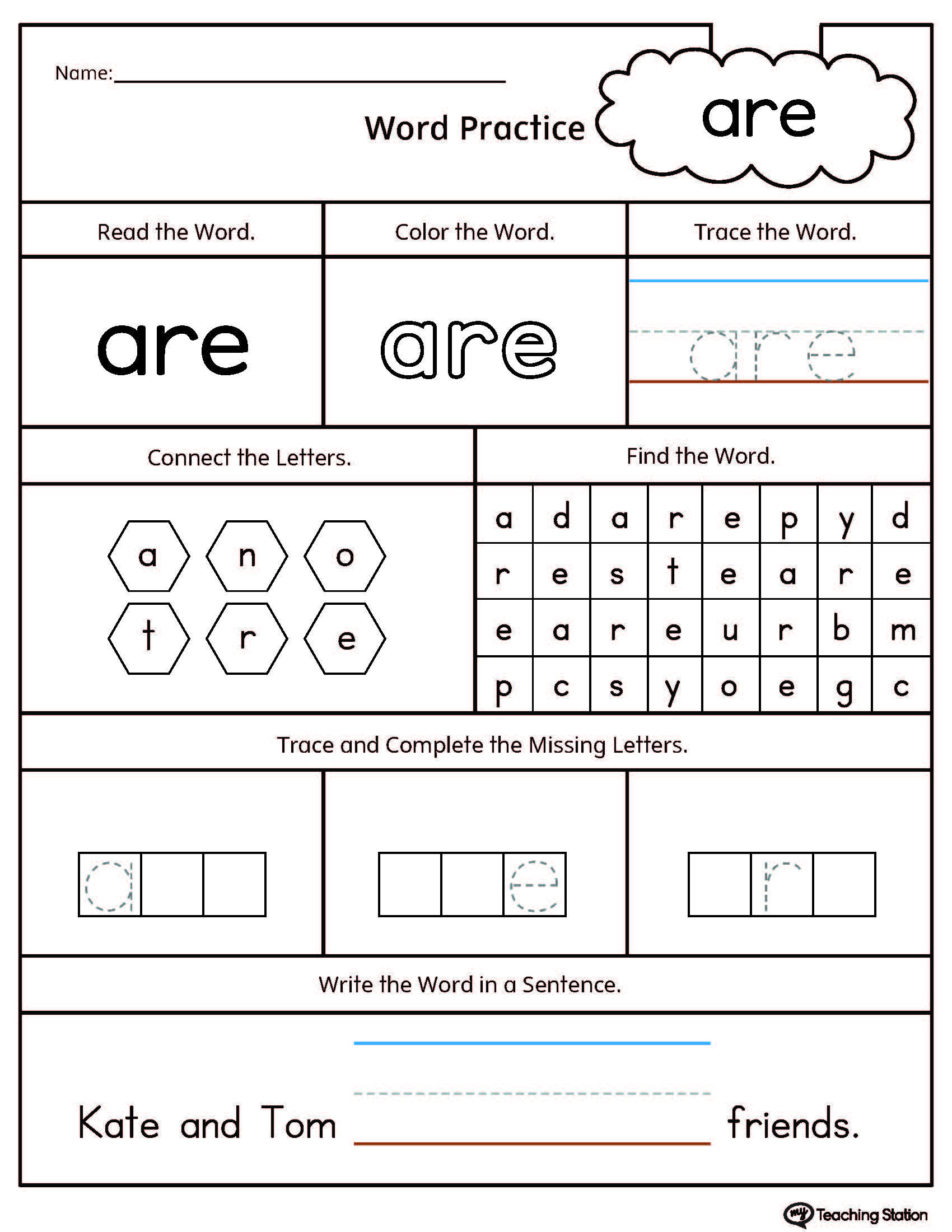 Kindergarten High Frequency Words Printable Worksheets