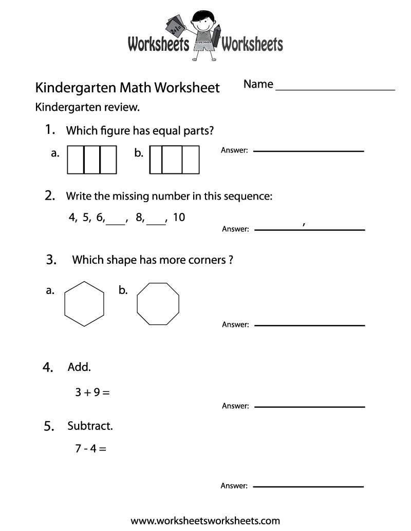 Kindergarten Math Practice Worksheet  Free Printable