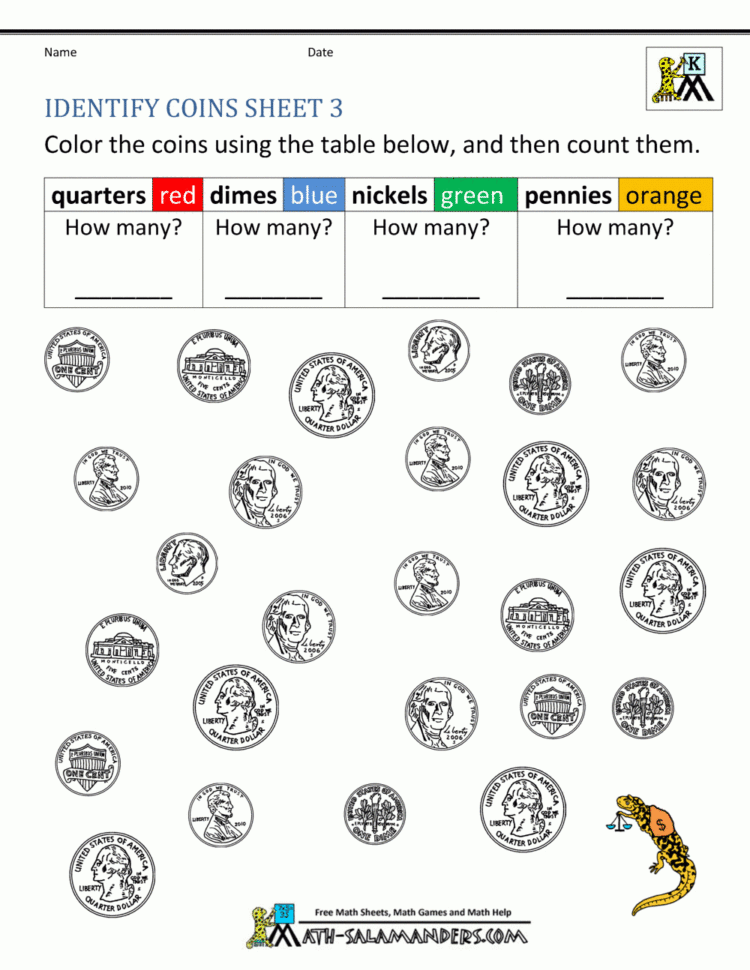 Kindergarten Money Worksheets 1St Grade