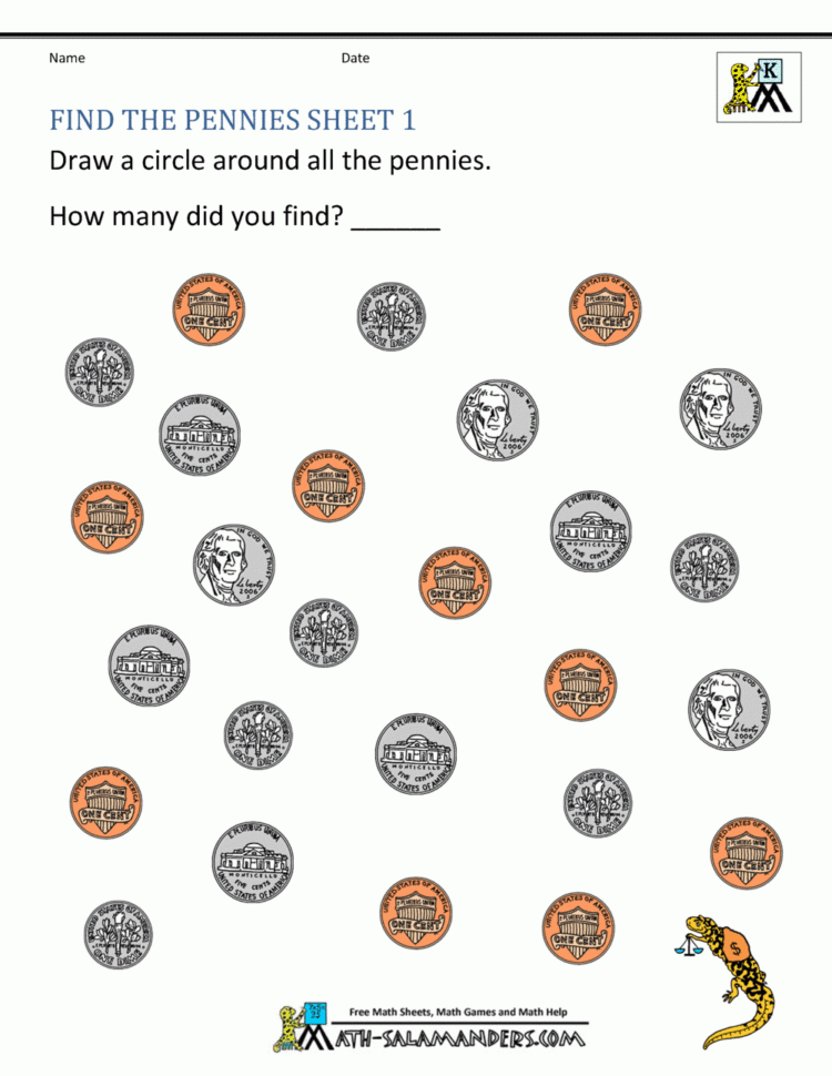 Kindergarten Money Worksheets 1St Grade