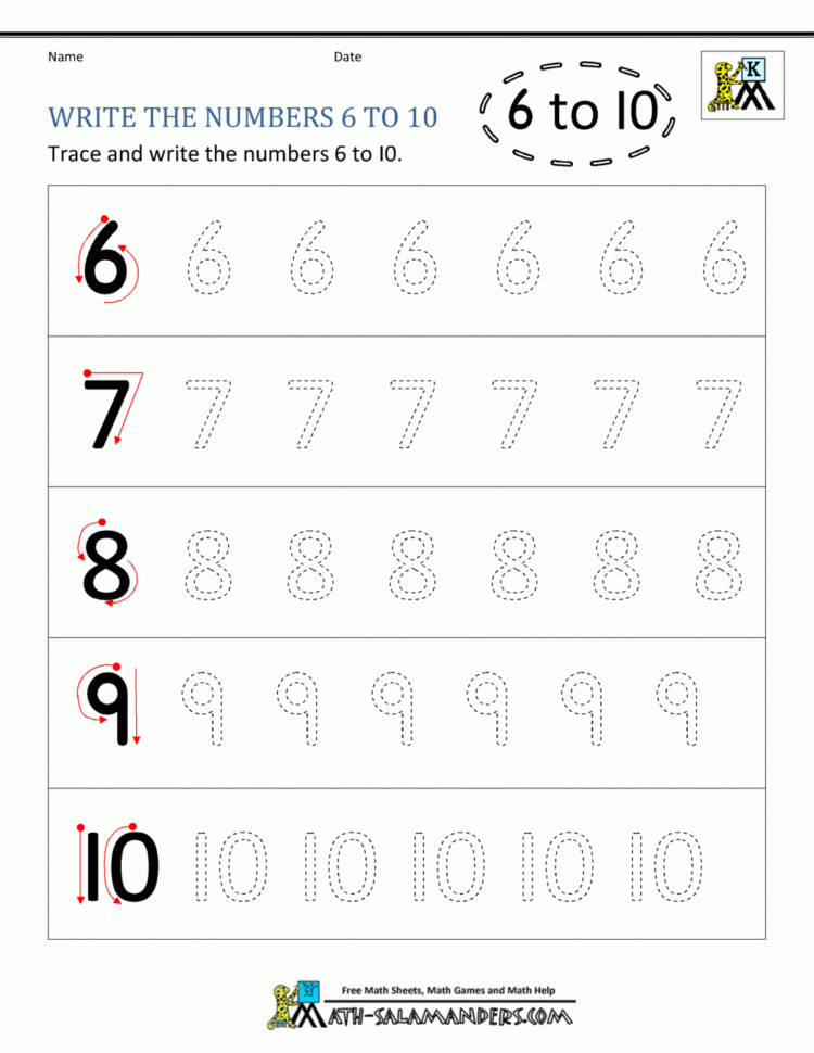 Kindergarten Printable Worksheets  Writing Numbers To 10