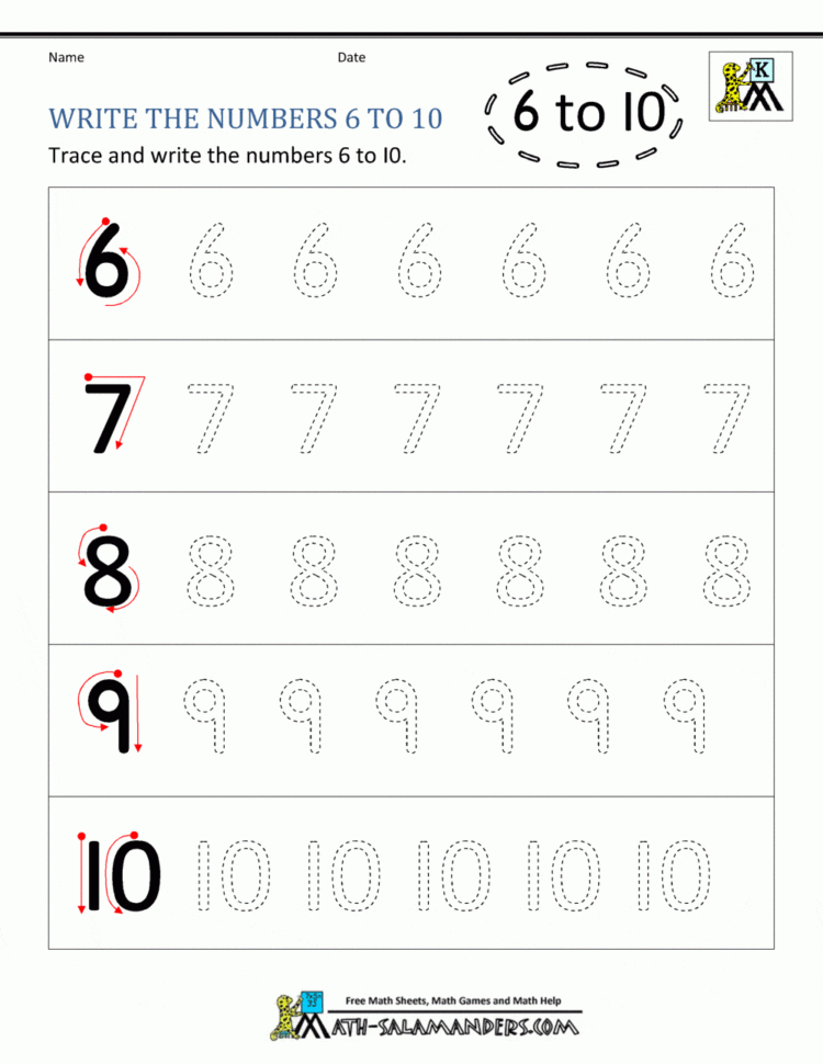 Kindergarten Printable Worksheets  Writing Numbers To 10