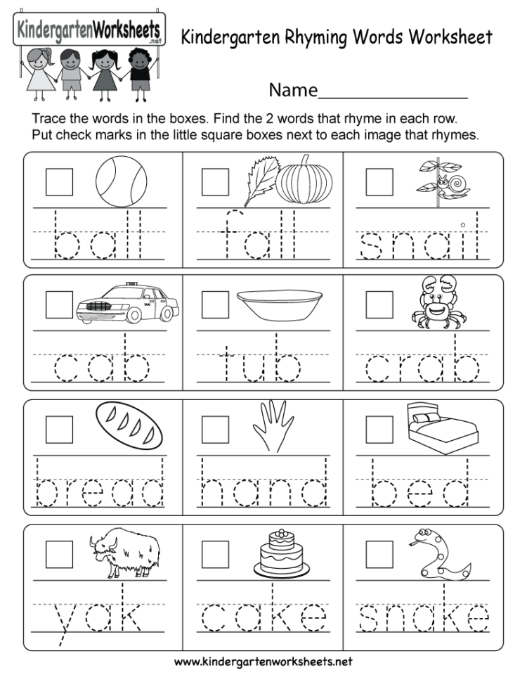 Kindergarten Rhyming Words Worksheet  Free Kindergarten