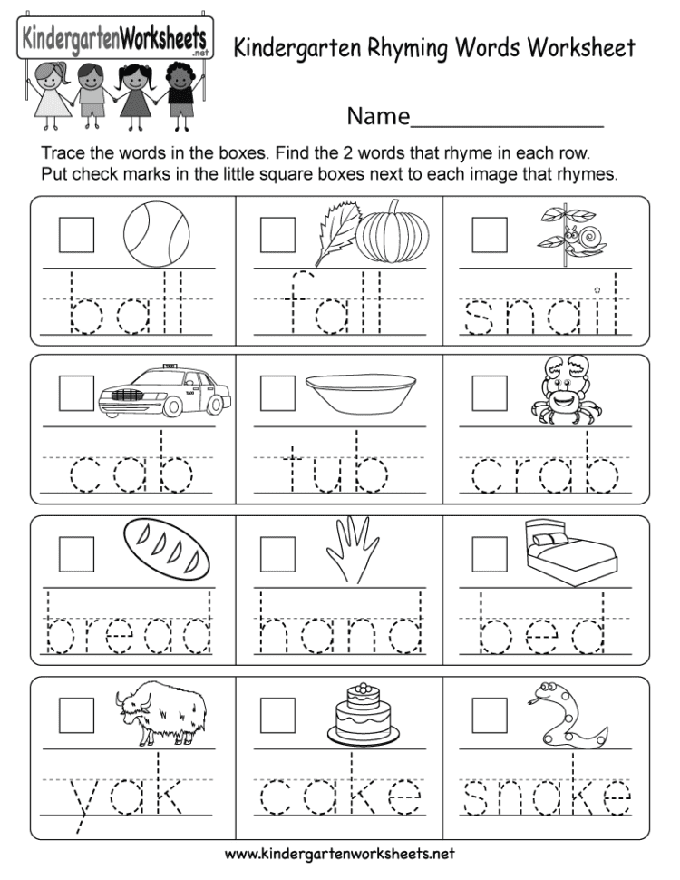 Kindergarten Rhyming Words Worksheet  Free Kindergarten
