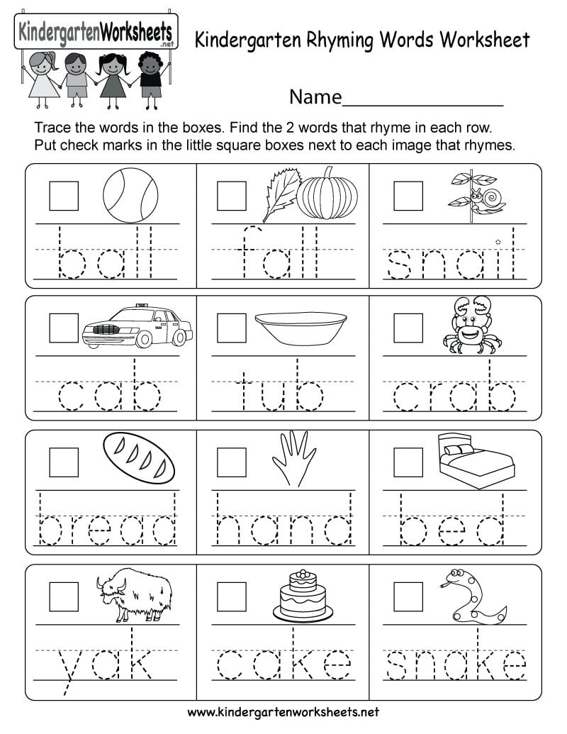 Rhyming Words Worksheets For Kindergarten Db excel