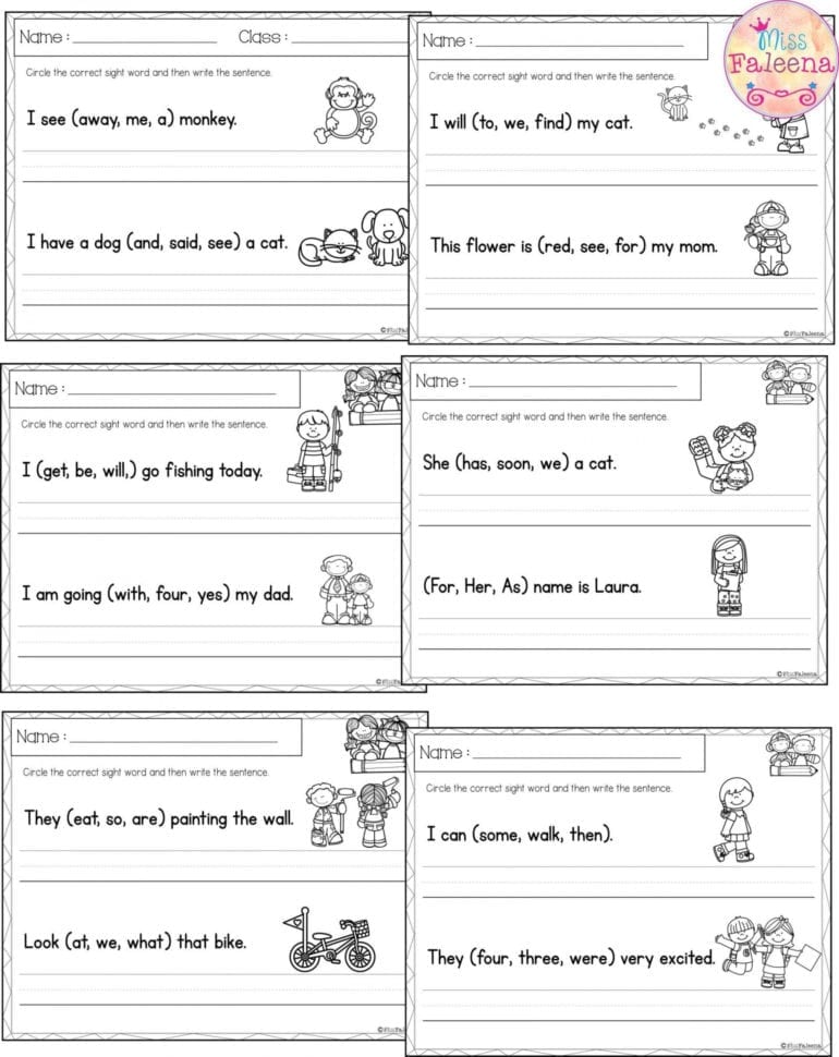 Kindergarten Sight Word Sentences Worksheets