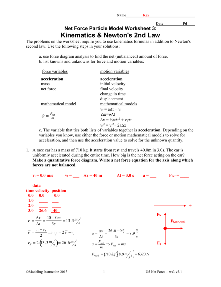 Kinematics And Newtons 2Nd Law Key