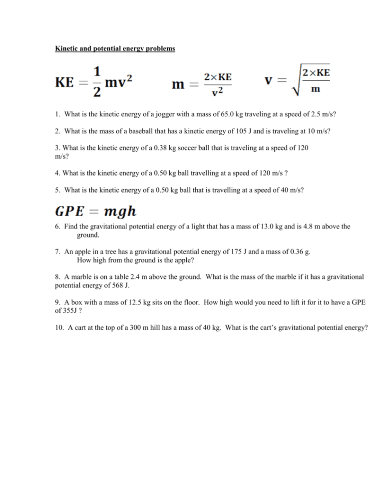 Kinetic And Potential Energy Problems