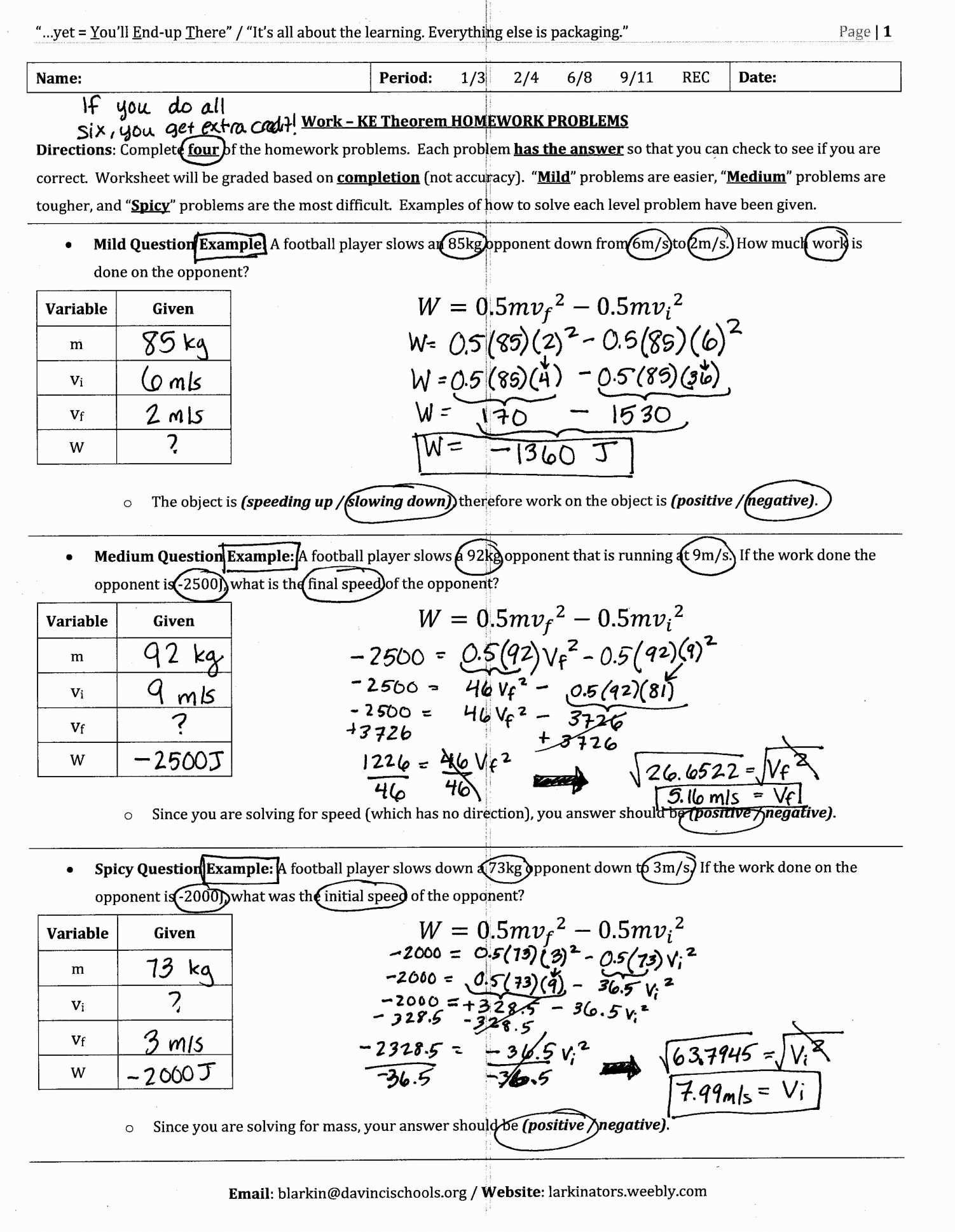 Worksheet Potential Energy Problems