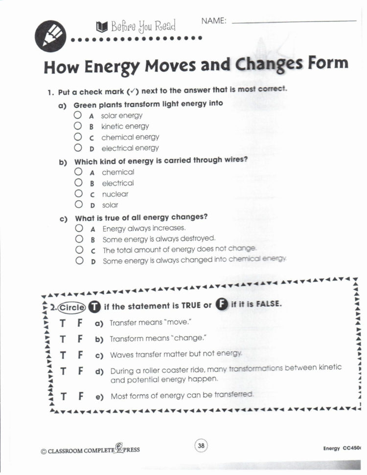 Kinetic And Potential Energy Worksheet Answer Key