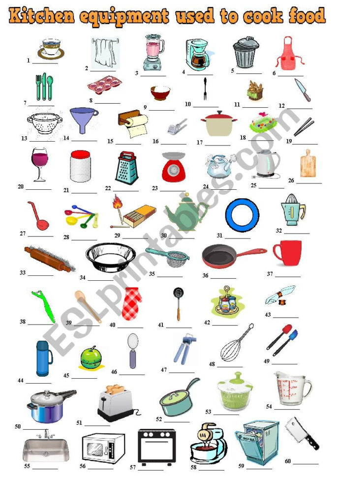 Kitchen Equipment Used To Cook Food Pictionary  Key  Esl