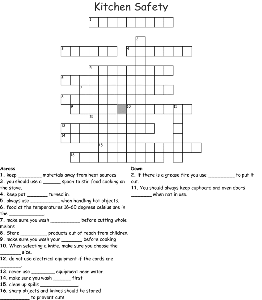 Kitchen Safety Crossword  Word