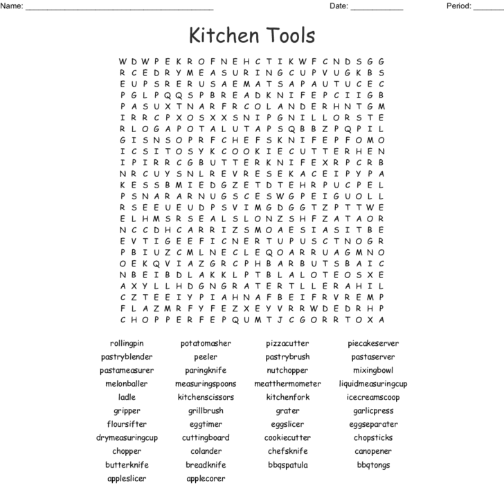 Kitchen Tools Worksheet