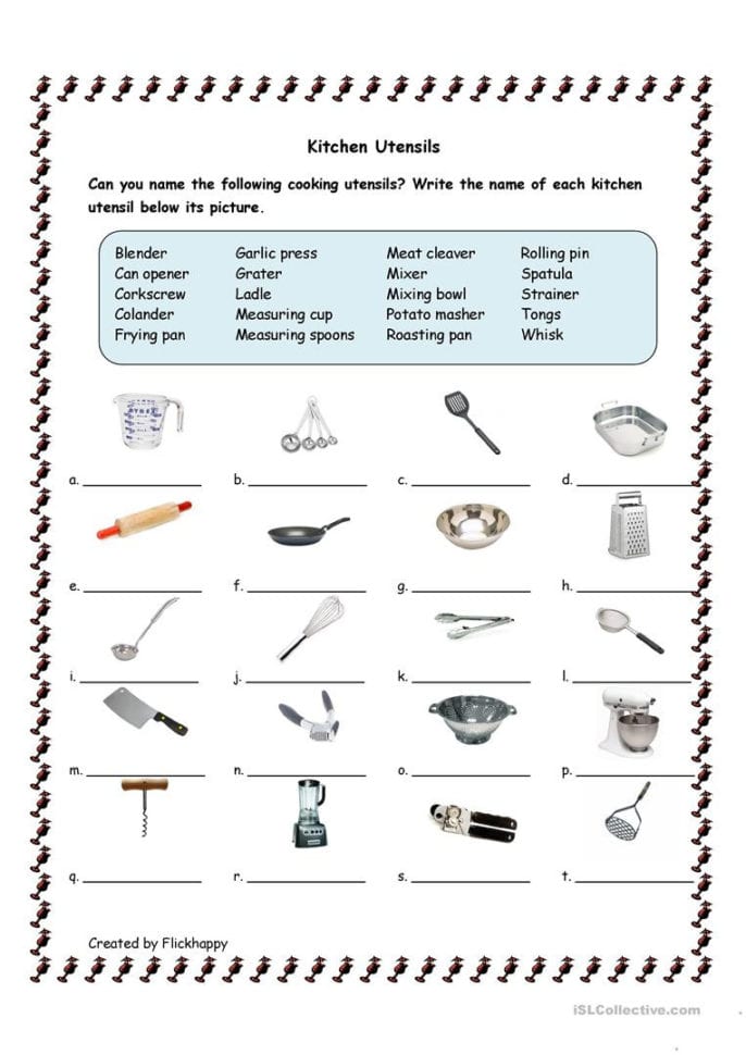 Kitchen Utensils  English Esl Worksheets