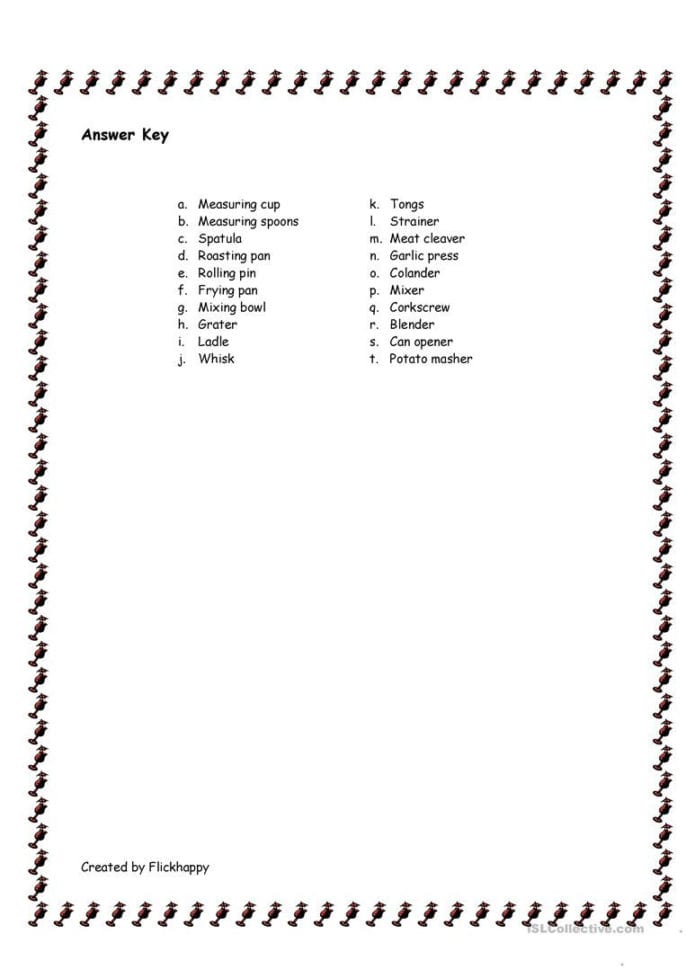 Kitchen Utensils  English Esl Worksheets