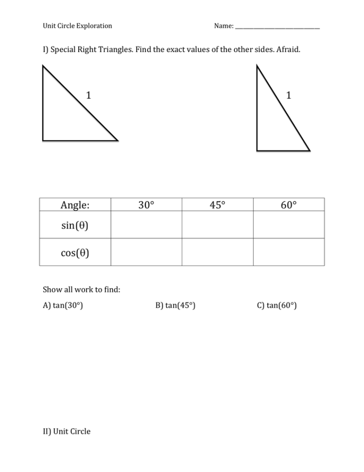 Korzyk  Unit Circle Worksheet