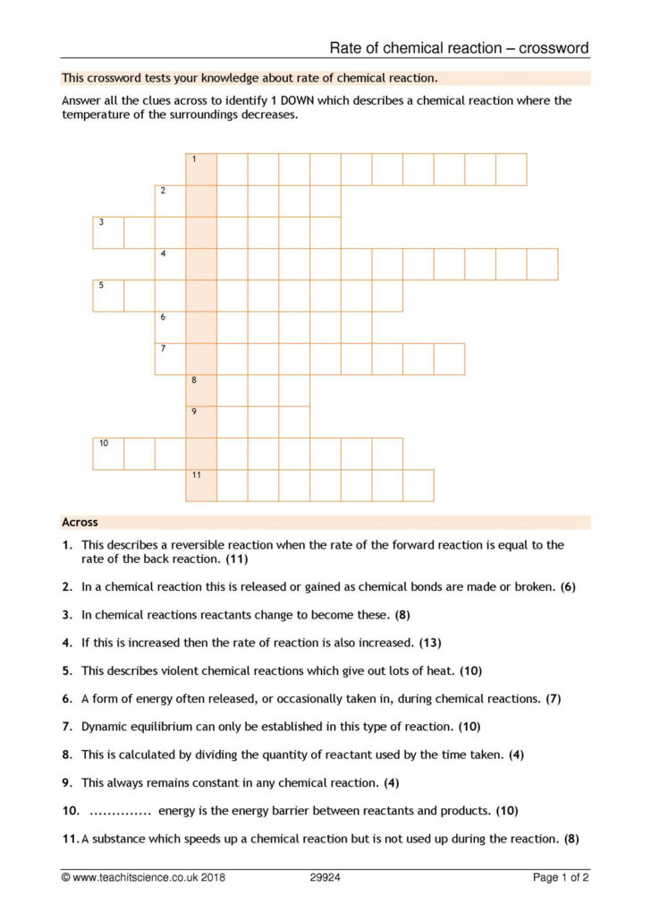 Rates Of Reaction Worksheet