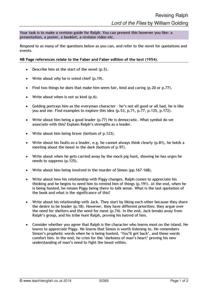 Ks4 Prose  Lord Of The Flieswilliam Golding  Teachit