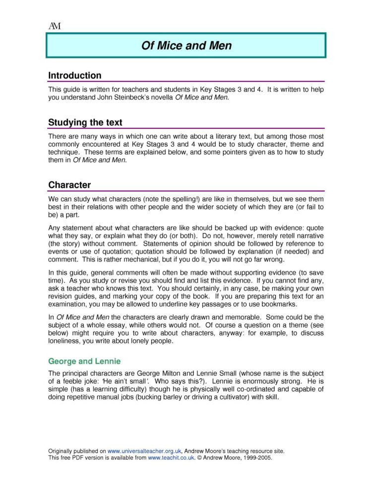 Ks4 Prose  Of Mice And Menjohn Steinbeck  Teachit English