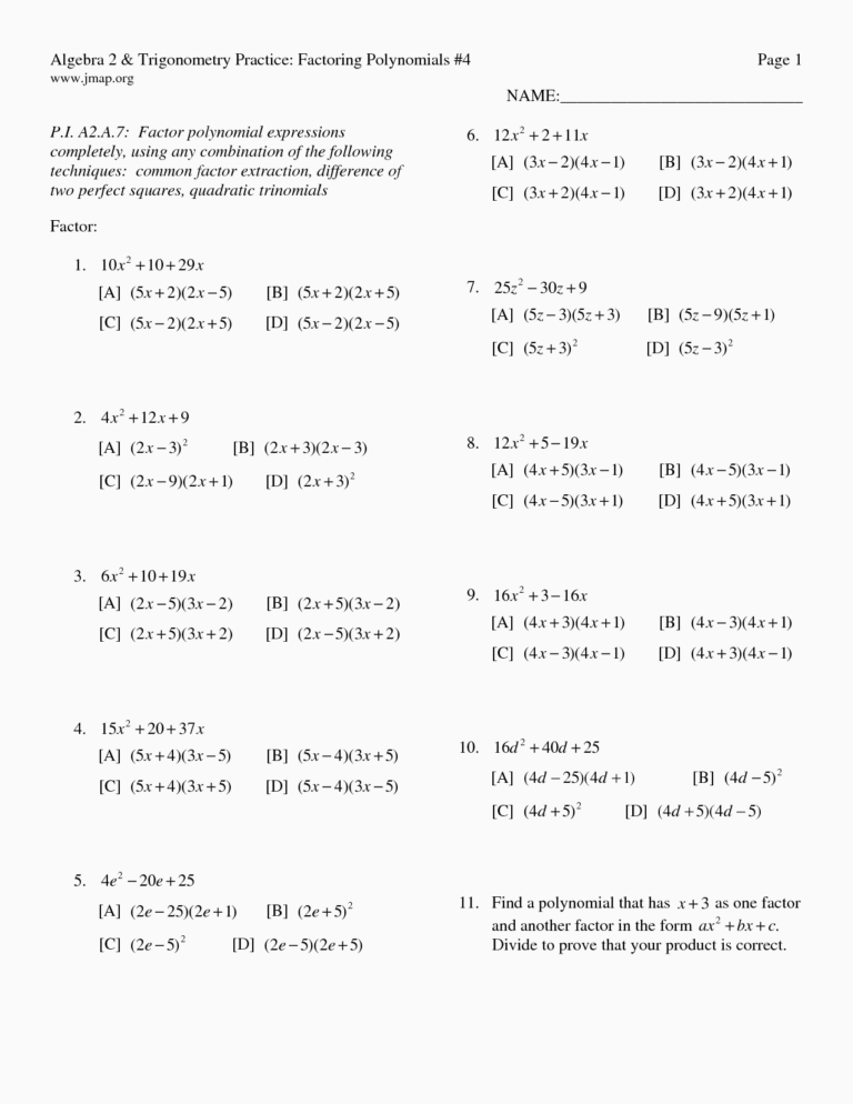 Algebra 2 Solving Quadratic Equations By Factoring Worksheet Answers ...