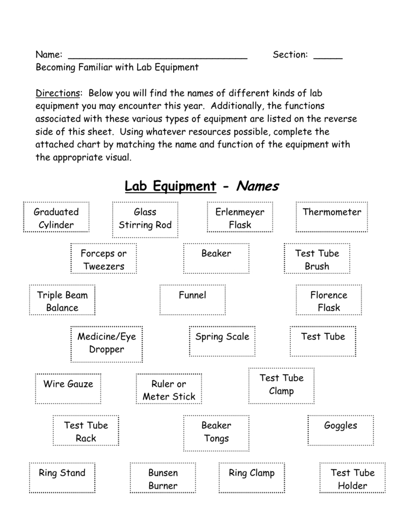 Lab Equipment Worksheet Answers Db excel