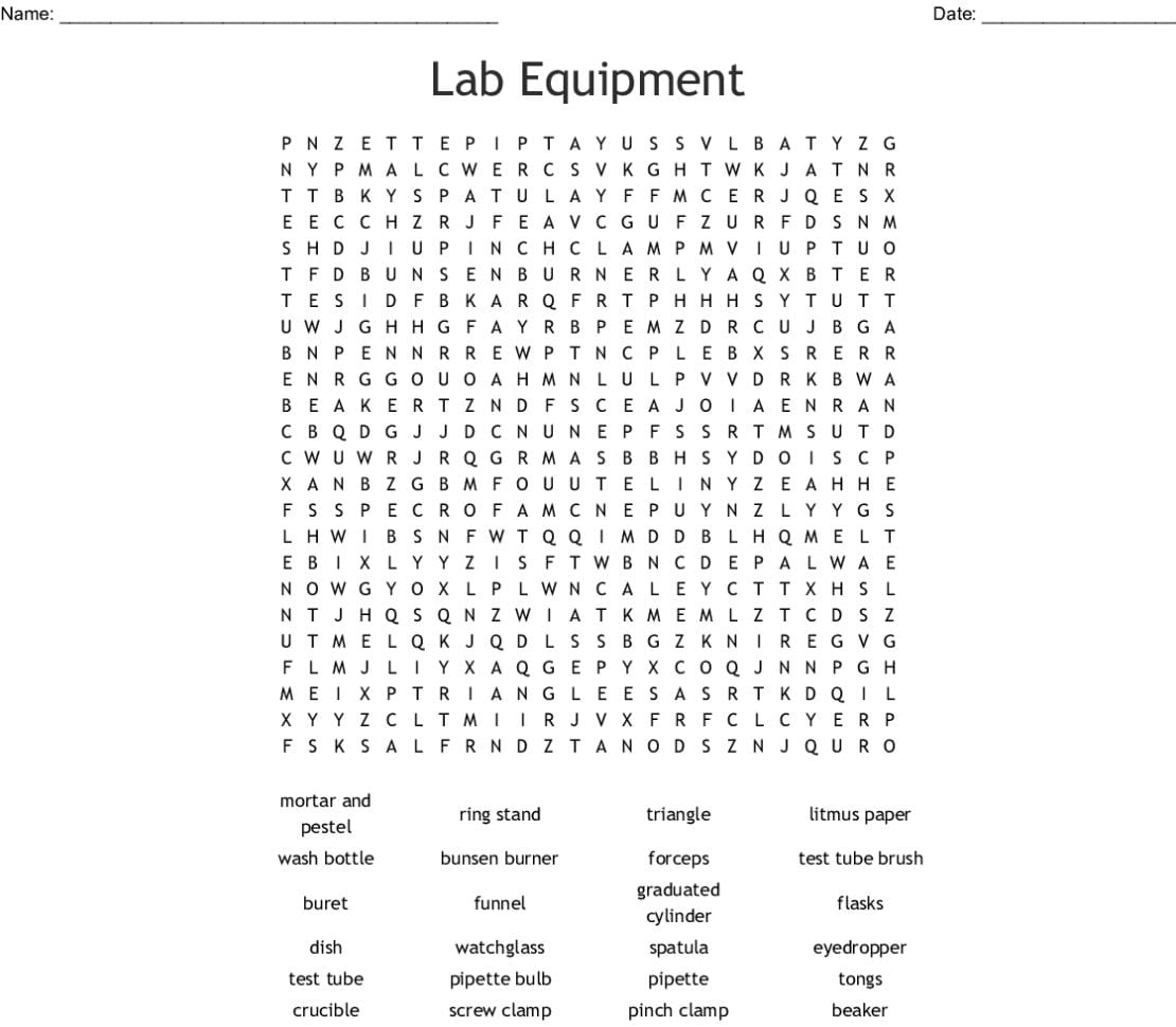 Lab Equipment Word Search  Word