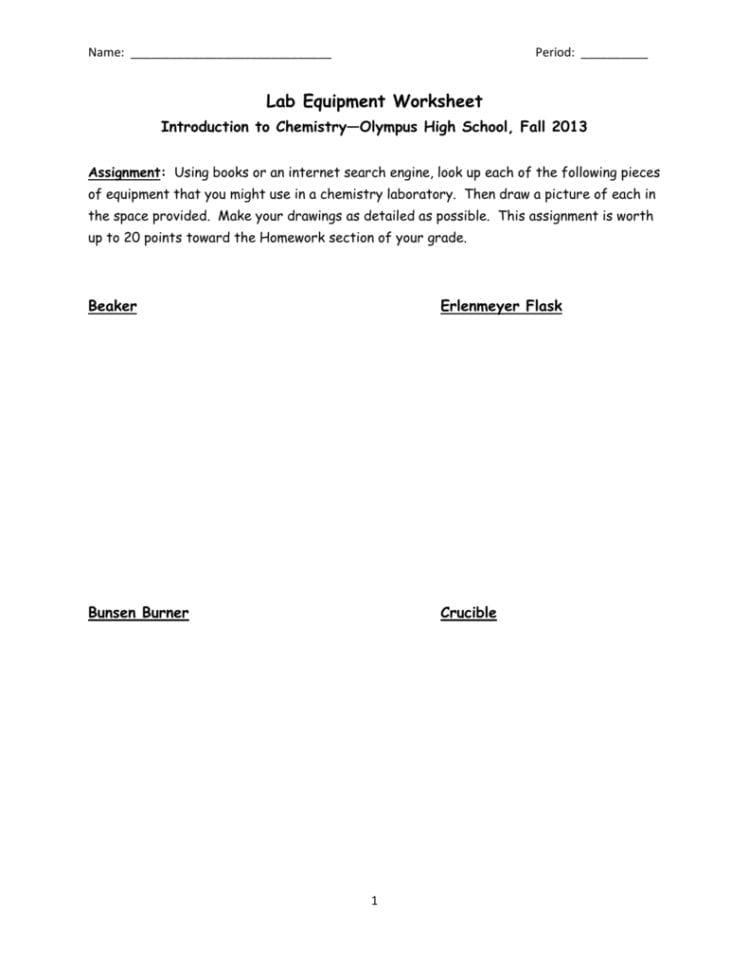 Lab Equipment Worksheet