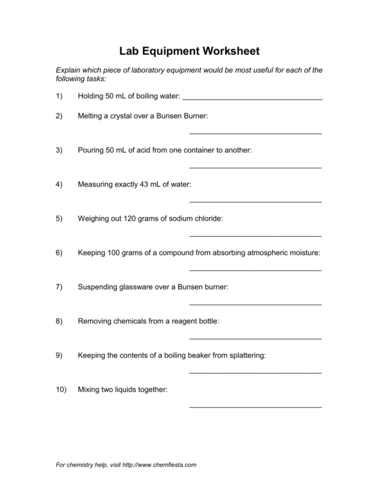 Lab Equipment Worksheet