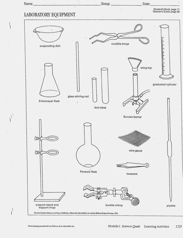 Lab Equipment Worksheet
