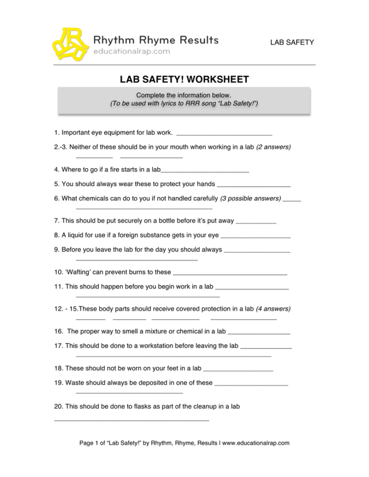 Lab Safety Worksheet Answers — db-excel.com